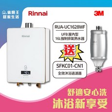 Rinnai 林內 RUA-UC1628WF UFB 屋內型16L強制排氣熱水器 送 3M 全效沐浴過濾器, 1個