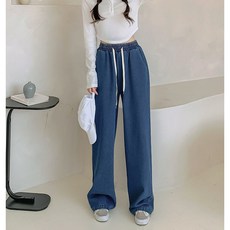 위드 와이드 데님 팬츠 3color 롱 일자 밴딩 트레이닝 청바지 연청 진청 흑청