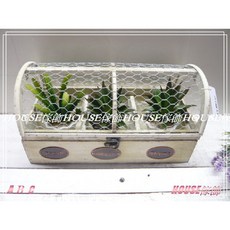 House傢飾 zakka南法田園鄉村風格舊Loft工業風 半罩式鐵網半圓型鐵牌3格花器花盆花架, 1個