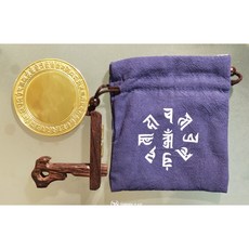 清芬手作坊 準提鏡 准提咒 準提銅鏡 掛飾 擺件 隨身攜帶 修行用品, 直徑8.3公分+錦囊+支架, 藏藍色及藏赤色