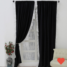 커튼 용품 러플 암막커튼 2장 세트 작은 커텐 블랙