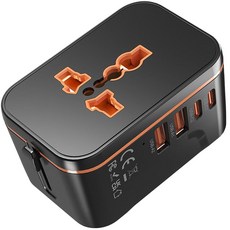 전 세계 범용 여행 어댑터 USB C 2개 USB A 2개 및 멀티 AC 콘센트가 있는 유럽 여행용 플러그 어댑터 EU 미국 영국 AUS 200개 이상의 국가용 국제 전원, 전 세계 범용 여행 어댑터, USB C 2개, USB