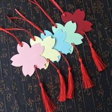臺灣出貨 創意幼兒園許願卡吊樹卡心願卡懸掛件吊牌兒童開學祝福空白卡片紙, 5色櫻花30張配紅絲帶+流蘇, 1個