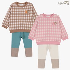 아가방 중계점 제프 체크 맨투맨 상하 2Color (BROWN PINK) *24년 겨울신상* 트렌디한 컬러 배색 디자인으로 캐주얼한 무드의 맨투맨+팬츠 상하복 세트