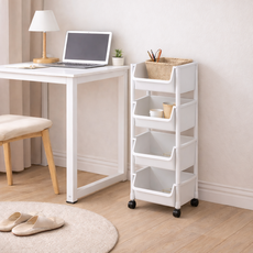 바네크 이동식 트롤리 정리 선반, 화이트, 4단