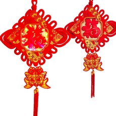新年春節裝飾：30cm絨金大福字結板雙魚流蘇吊飾 含LED燈 節慶掛飾 新年裝飾