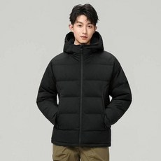 羽絨衣男秋冬季輕薄款可二開保暖大呎碼羽絨服時尚休閒衝鋒衣防寒防風加絨連帽上衣白鴨絨純色登山鋪棉上衣輕量化防水旅行通勤男裝, 1個, 黑色