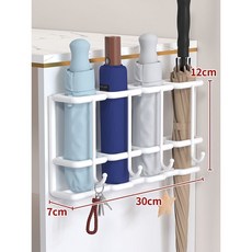 桃園快速 家用門口壁掛式雨傘架 免釘置物架 門後雨傘收納架 傘架收納掛鉤, 白色四格+四掛鉤, 1個