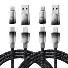 Toocki 4in1 100w C to C 8핀 라이트닝 usb 타입 초고속 멀티 충전케이블, 2개, 블랙, 1.2m
