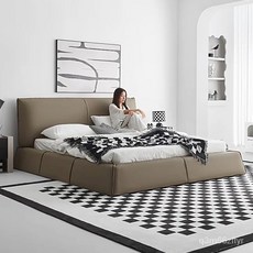 Baxter巴黎床真皮床輕奢現代簡約雙人床小戶型榻榻米儲物主臥大床 J1EJ, 超纖皮（單床+椰棕床墊）,1500*2000mm