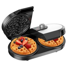 Double Waffle Maker 6.5\" Belgian Maker with 2 Independent Adjustable Temp Knobs 1200W Iron Nonst, Double Waffle Maker, 6.5" Belg