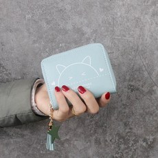 呆萌貓咪短款流蘇錢包女 時尚可愛女學生零錢包 多卡位卡包女硬幣包