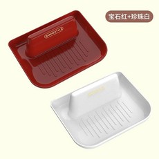 廚房鍋蓋架多功能家用檯面鍋鏟墊湯勺收納架子帶接水盤坐式置物架, 1個, 珍珠白+寶石紅