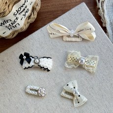 크레용펫 강아지 빗살핀 머리핀 고급 화이트 리본핀 수제 악세사리, 1개, 화이트라인03.버터 레이스핀