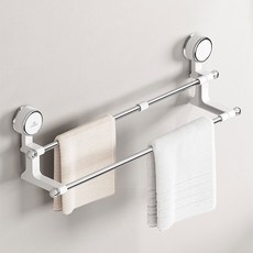 [길이조절 가능] 허니앤코 강력흡착식 욕실 무타공 2단 수건걸이, 화이트, 1개