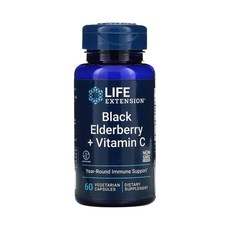 라이프익스텐션 블랙 엘더베리 비타민 C 60 캡슐 아스코르 브산 빈산 삼부 커스 쿠스, 기본, 1개, 60정