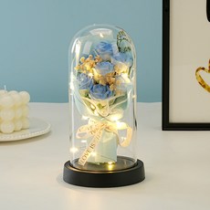 오로라 유리돔 led꽃다발 무드등 기념일선물, 블루 장미, 1개