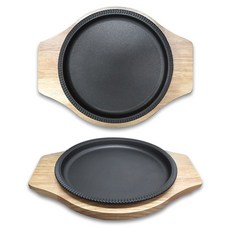 리빙아트 무쇠 양수 원형불판+우드 받침대 세트 (IH 인덕션) 손잡이 주철 그릴판 주물 그릴팬 콘버터, 양수 원형불판, 1개, 23cm