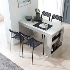 삼익 스톰 4인용 마블 수납식탁 방문설치, 라이트그레이