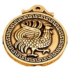 精緻圓形黃銅吊墜, 生肖福牌【雞】, 1個