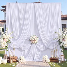 결혼식 파티를 위한 10피트 x 12피트 주름 없는 검은색 배경 커튼 2개의 패널 5피트 길이의 실키 폴리에스터 원단 생일 사진 배경을 드롭 천, 12ft Long_2 Panels, White