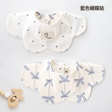 DFMEI 春夏寶寶棉質故事圍嘴嬰兒口水巾百搭雙面口水兜圍兜0-2歲, 1個, 1個裝, 藍色蝴蝶結(防水):如圖