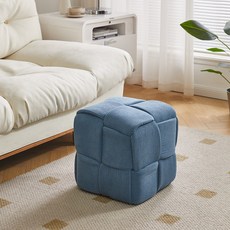 에코소라노 큐브 체크 패브릭 다채 사각 스툴, 블루