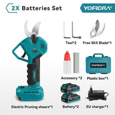 ONEVAN 30MM 브러시리스 전기 전정 가위 4단 무선 배터리 전정기 정원 도구 (마키타 18V 배터리 핀용), 01 CHINA, 01 2 Battery EU Plug