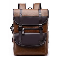 復古男士PU皮革雙色拼接後背包 電腦包 筆電包 防潑水大容量