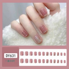 DFMEI 閃粉簡約歐方假指甲片 少女粉透顯白美甲貼 可批發成品穿戴甲, 1組, DY631粉透閃亮【膠水款】:如圖