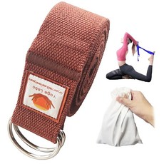 2.4m(8피트) 두께의 브라운 요가 스트랩 스트레칭 벨트용 이중 금속 루프 보관 가방 세트 발과 다리용 면 저항 와이드 운동 밴드 운동 링 남성 여성용 피트니스 조, Brown