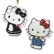 오브아 키티핸드타월 욕실타월 집들이선물 고리수건, 1개, 멜빵키티+블랙키티