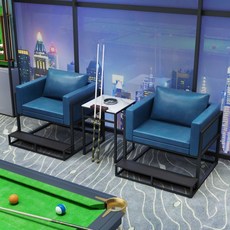 QJUN 臺球沙髮觀球椅子，桌球廳專用休息沙髮，舒適看球臺球室用品，耐用穩固。, 藍色雙人組合（加踏板）, 1個