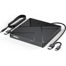 노트북 PC용 외장 CD DVD 드라이브 전원 코드 공급 USB 3.0 및 타입 C CDDVD 버너 디스크 광학 리더기 HP Dell ASUS Lenovo 노트북 MacBook, Black, USB+USBC