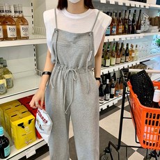 허리스트링 드로스트링 웨이스트 와이드 점프슈트 오버올