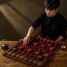 紅花梨櫸木哥兩好牌實戰級中國象棋實木大型便攜棋盤完美無損棋子, 1個, 【紅棋落盤吉星照 楚河漢界好運繞】,【加大50#單樺木】家用款紅摺疊木連盤