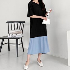가비진 여성용 박스 스판 배색 셔링 반팔 롱 원피스 빅사이즈까지