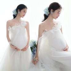 블랙 만삭 촬영 베이지 반목 화보 셀프 사진 임부복, 라이트퍼플 드레스