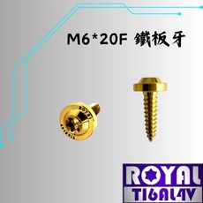 ROYAL 鈦合金螺絲 M6*20F 鐵板牙 飛碟頭 土豪金, 1個