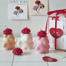 시월향 가정의달 카네이션 러브 곰돌이 캔들 + 어버이날 스승의날 부모님 선생님 선물, 크림, 유칼립투스