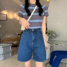 VIISHOW 여성 여름 캐주얼 얇은 5부 반바지 와이드 청반바지 버뮤다팬츠
