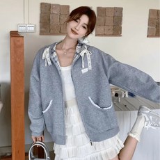 SAHINER 겨울 여성용 기모안감 후드 맨투맨 오버핏 자켓 캐주얼 따뜻함 AWY88