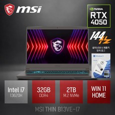 MSI 씬 15 B13VE 고성능 게임 영상편집 포토샵 캐드 15인치 노트북 [유선 게이밍 마우스 증정], WIN11 Home, 32GB, 2TB, 그레이