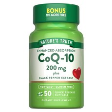 NATURE'S TRUTH 綠萃淨 增強吸收 CoQ10 200毫克 加黑胡椒萃取物 速釋軟膠囊, 1個, 50錠