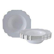 156324 SILVER SPOONS 파티용 우아한 일회용 접시 (10개) 튼튼한 디저트 16.5cm(6.5인치) 중국 룩을 위한 고급 다이닝 플라스틱 접시 훌륭한 축하 및, 화이트