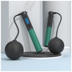 智能跳繩 無繩計數跳繩 健身訓練負重跳繩, 黑綠配大球, 1個