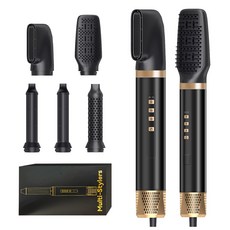 [최신형] RichMagic AI 다용도 BLDC 브러시리스 고속드라이기 5 in 1 음이온 헤어 드라이기 멀티 스타일러 저소음 에어브러쉬 프로 고데기 헤어 컬링, 블랙골드, 1세트