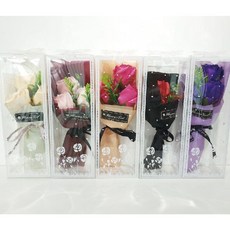 원예 식물 비누꽃 꽃다발 3송이 포장 플라워박스 꽃바구니, 장미 샴페인