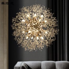 華燈惠 蒲公英水晶吊燈 簡約現代溫馨客廳卧室餐廳個性服裝店燈具螢火蟲吊燈簡約現代客廳燈個性卧室餐廳LED樹枝吊燈, 金色,60CM*16個光源