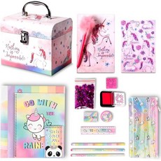 유니콘 다이어리 세트 홀로그램 귀여운 일기장 보텀 문구 선물 여학생 및 아이들을 위한 학용품 키트 학생 여학생을 이상적인